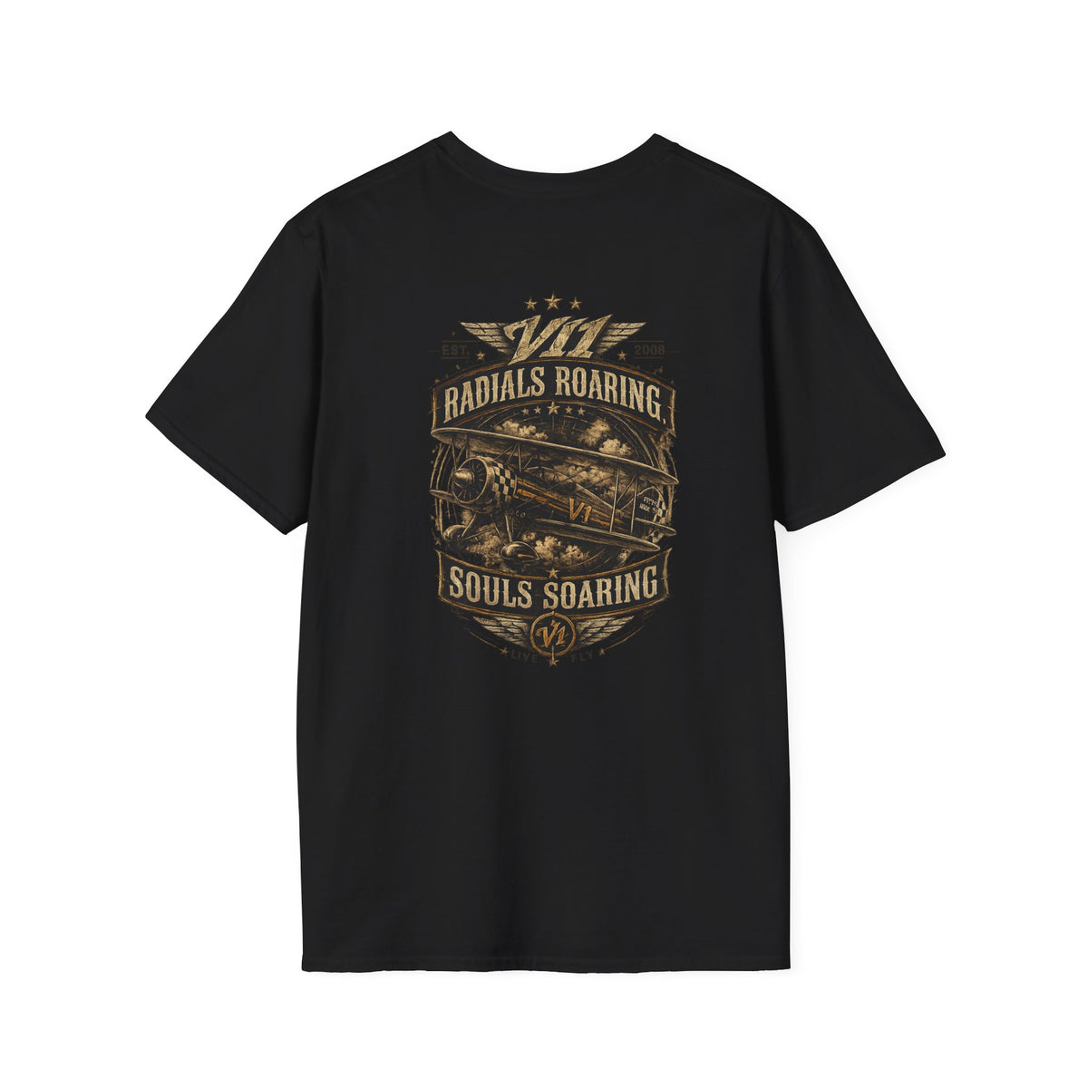 Aviation Retro T-Shirt — "Radials Roaring Souls Soaring" Vintage Plane Graphic