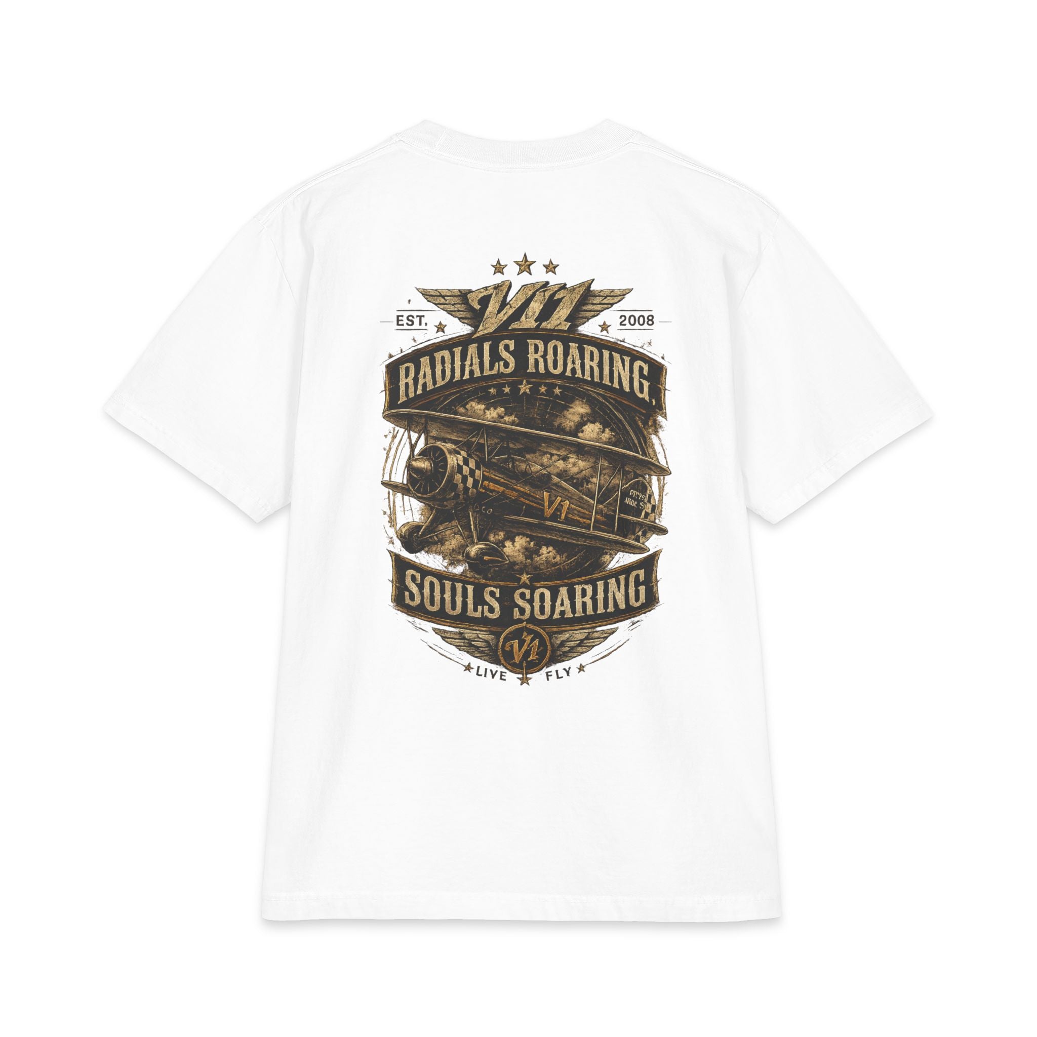 Aviation Retro T-Shirt — "Radials Roaring Souls Soaring" Vintage Plane Graphic