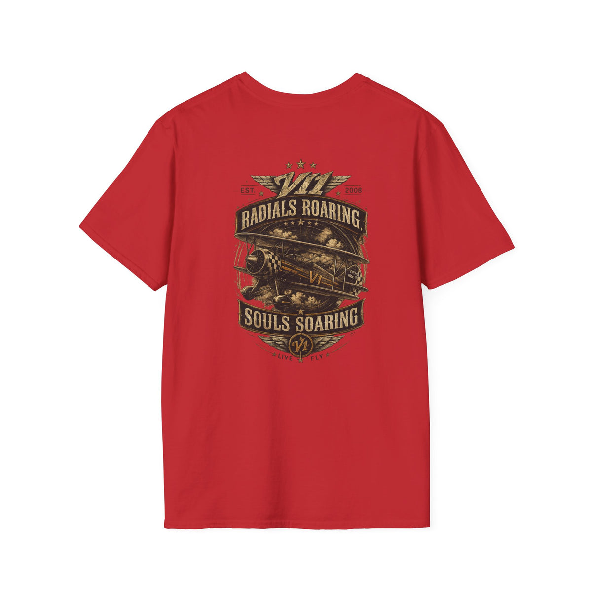 Aviation Retro T-Shirt — "Radials Roaring Souls Soaring" Vintage Plane Graphic