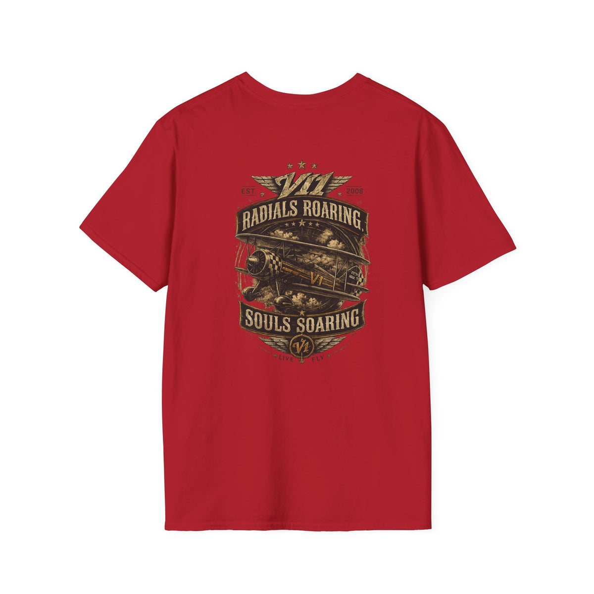 Aviation Retro T-Shirt — "Radials Roaring Souls Soaring" Vintage Plane Graphic