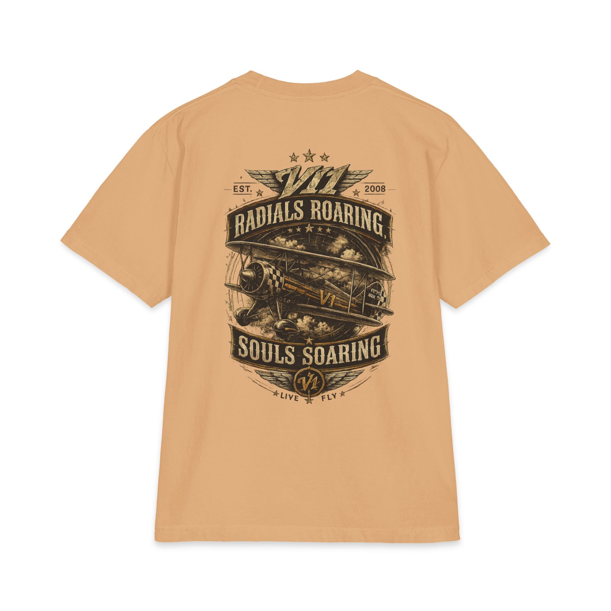 Aviation Retro T-Shirt — "Radials Roaring Souls Soaring" Vintage Plane Graphic