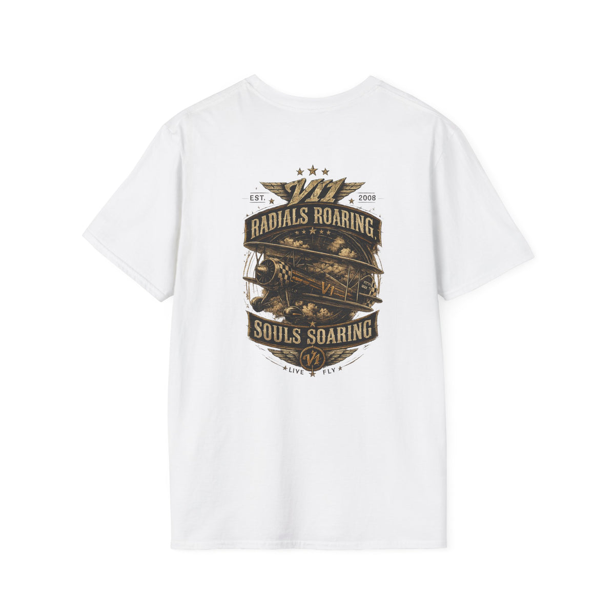 Aviation Retro T-Shirt — "Radials Roaring Souls Soaring" Vintage Plane Graphic