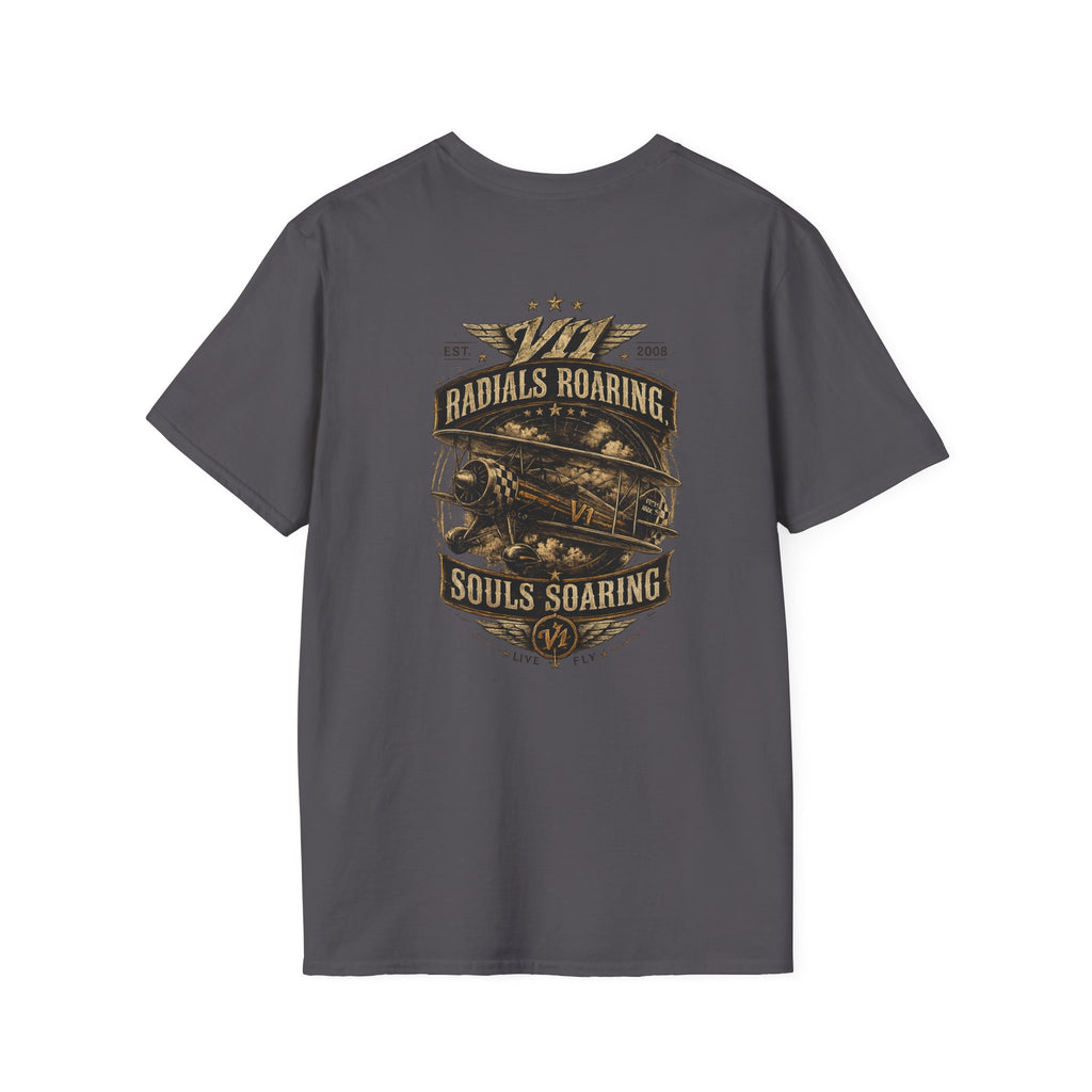 Aviation Retro T-Shirt — "Radials Roaring Souls Soaring" Vintage Plane Graphic
