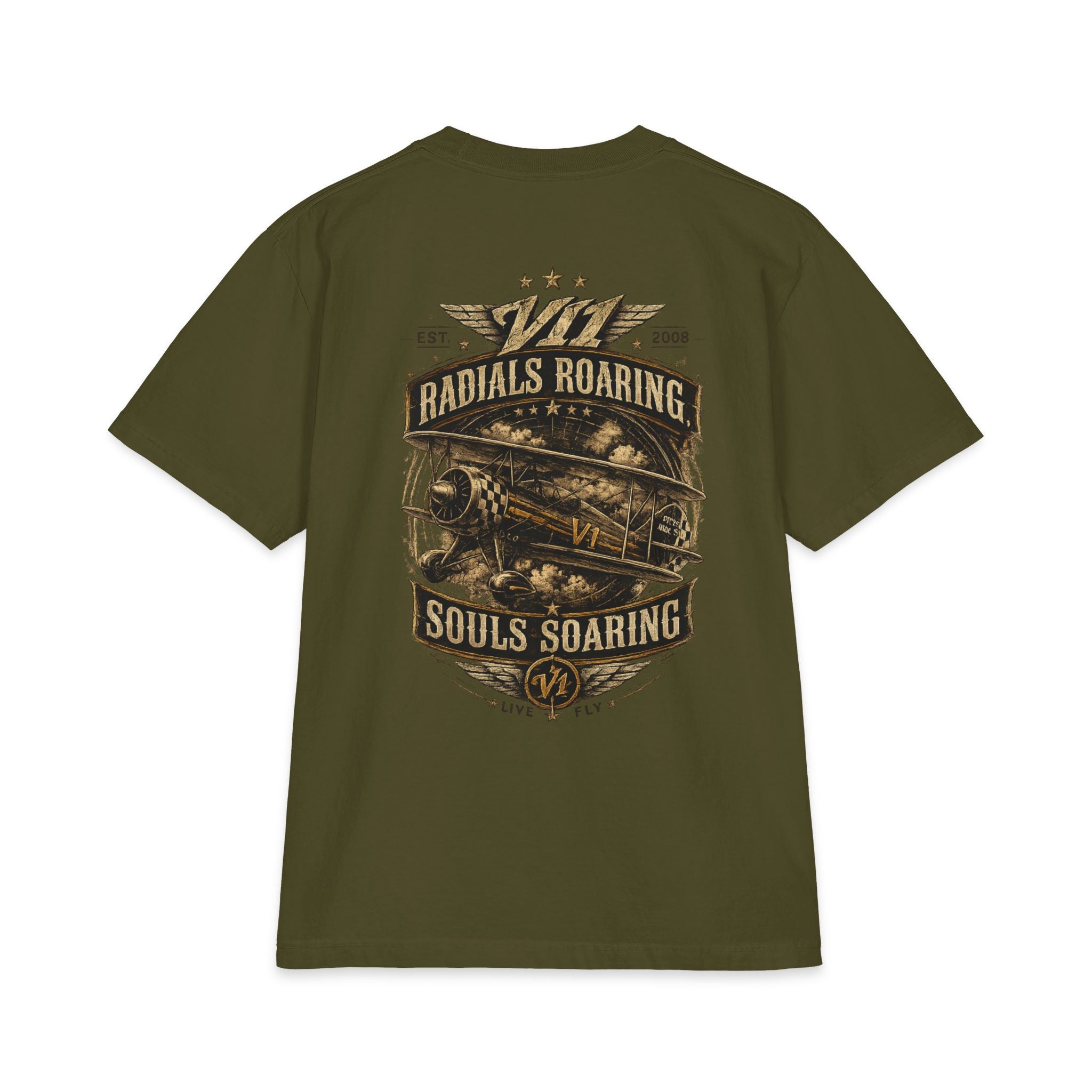 Aviation Retro T-Shirt — "Radials Roaring Souls Soaring" Vintage Plane Graphic