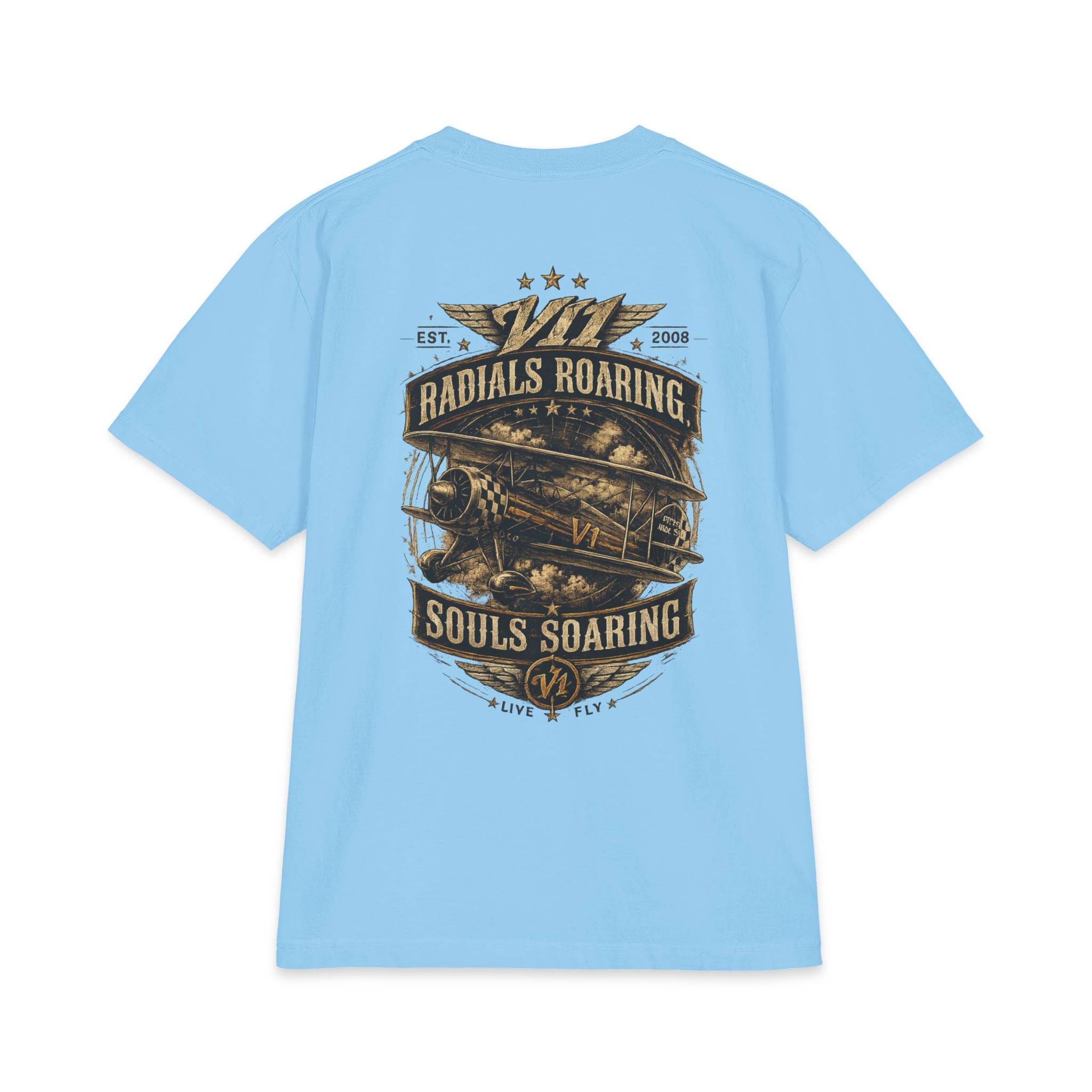Aviation Retro T-Shirt — "Radials Roaring Souls Soaring" Vintage Plane Graphic