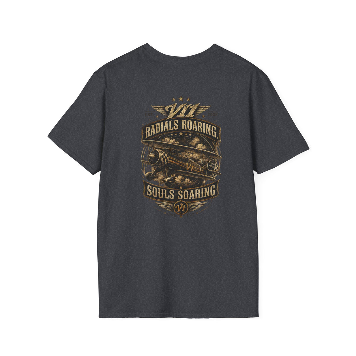 Aviation Retro T-Shirt — "Radials Roaring Souls Soaring" Vintage Plane Graphic