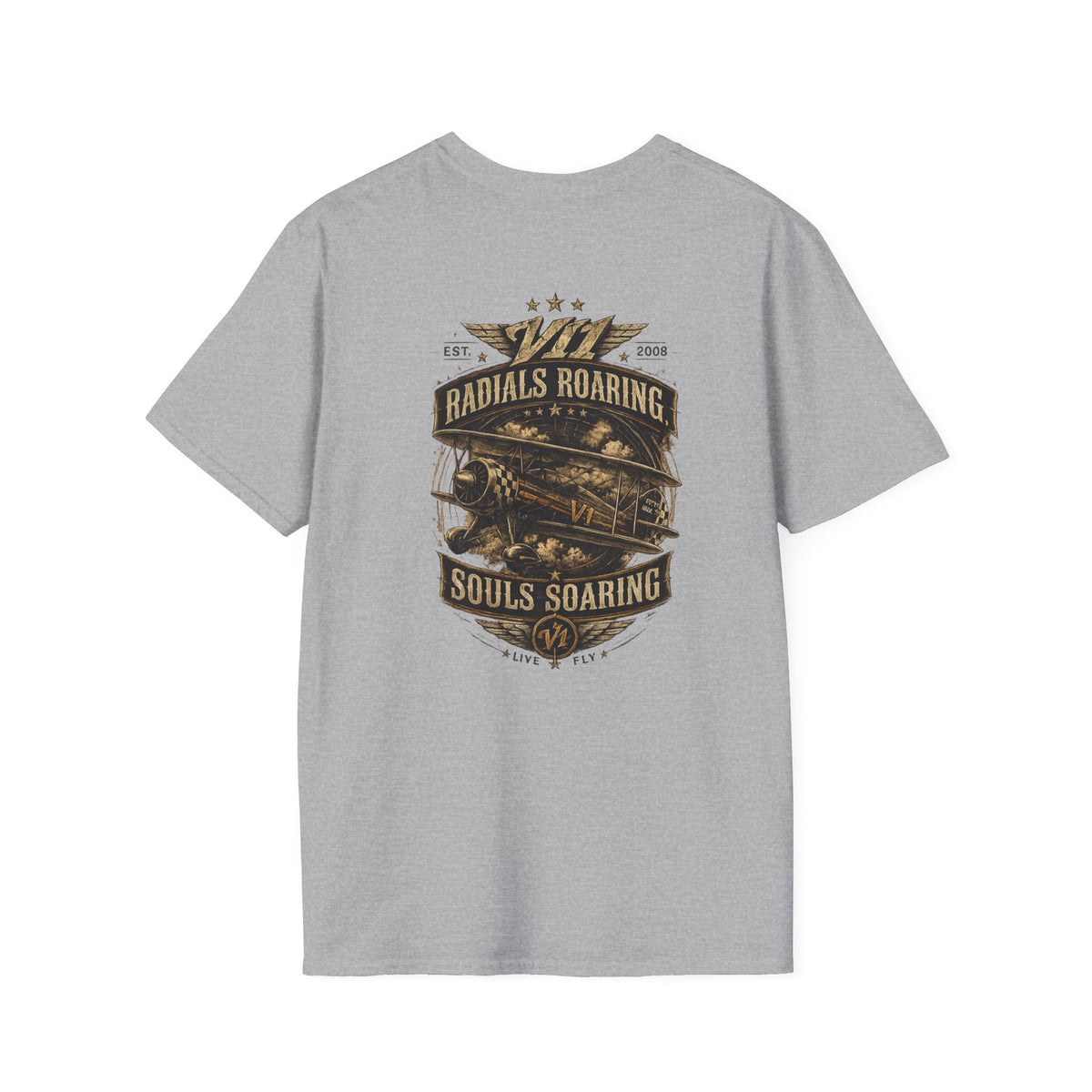 Aviation Retro T-Shirt — "Radials Roaring Souls Soaring" Vintage Plane Graphic