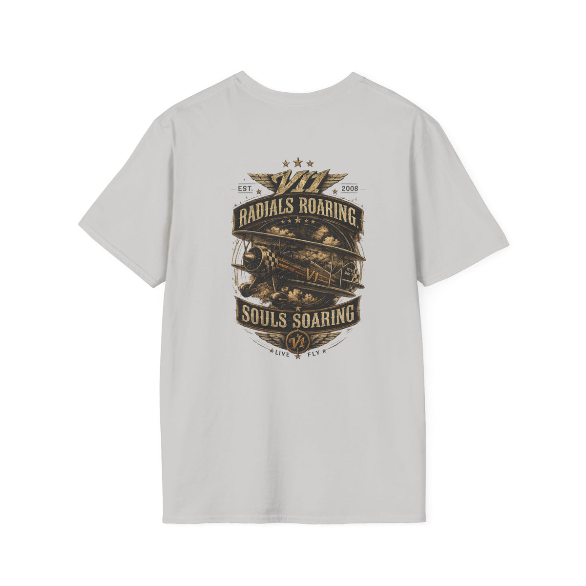 Aviation Retro T-Shirt — "Radials Roaring Souls Soaring" Vintage Plane Graphic