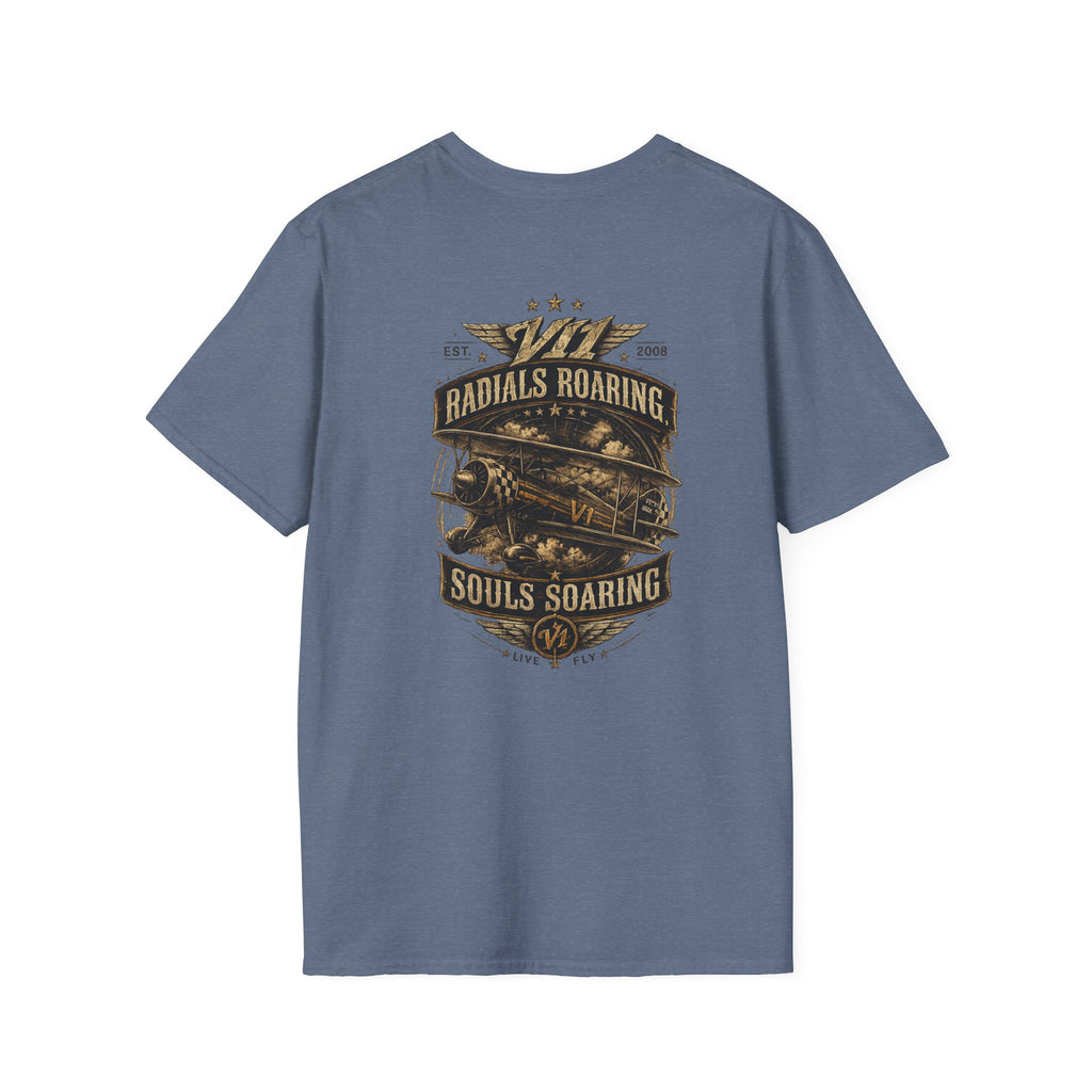 Aviation Retro T-Shirt — "Radials Roaring Souls Soaring" Vintage Plane Graphic