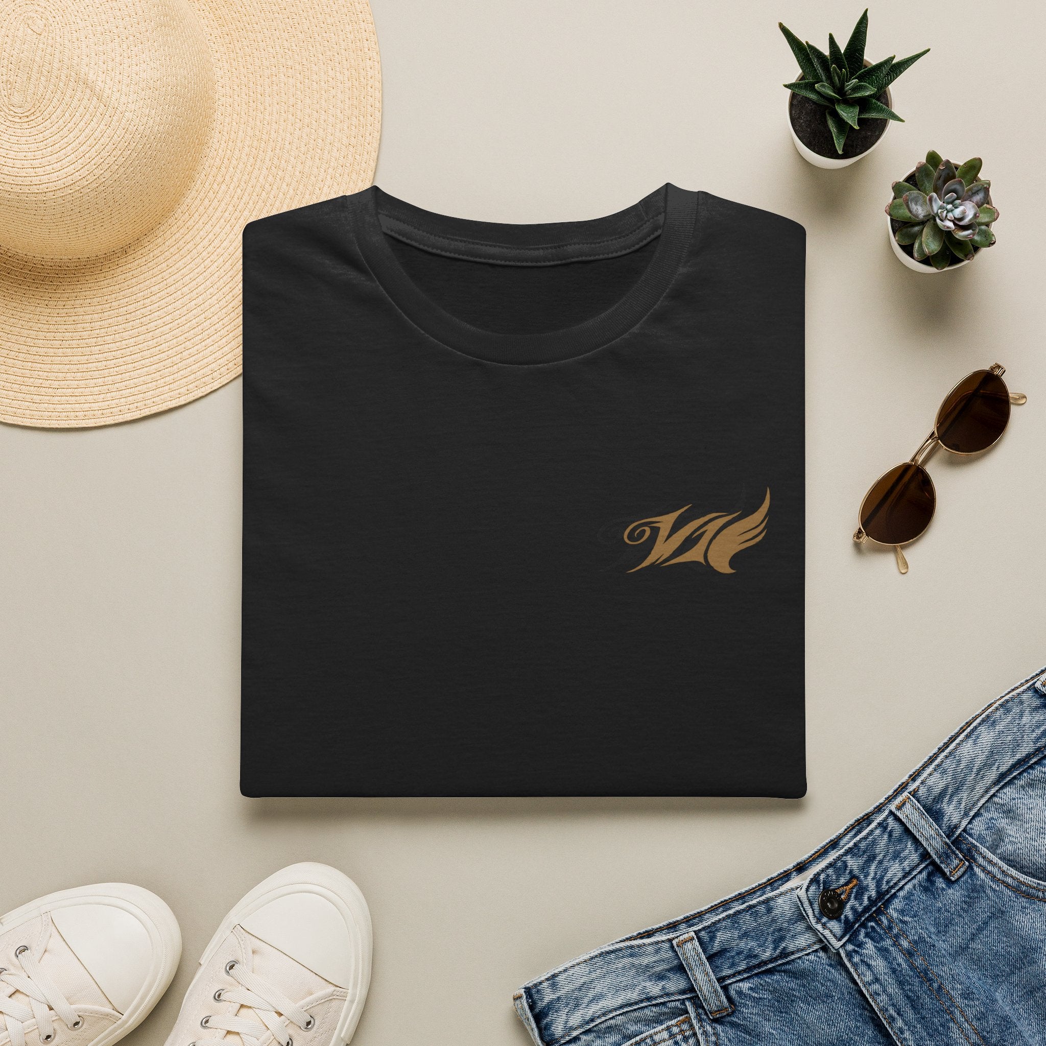 Wave Emblem T-Shirt — Small Left-Chest 'W' Logo Casual Tee