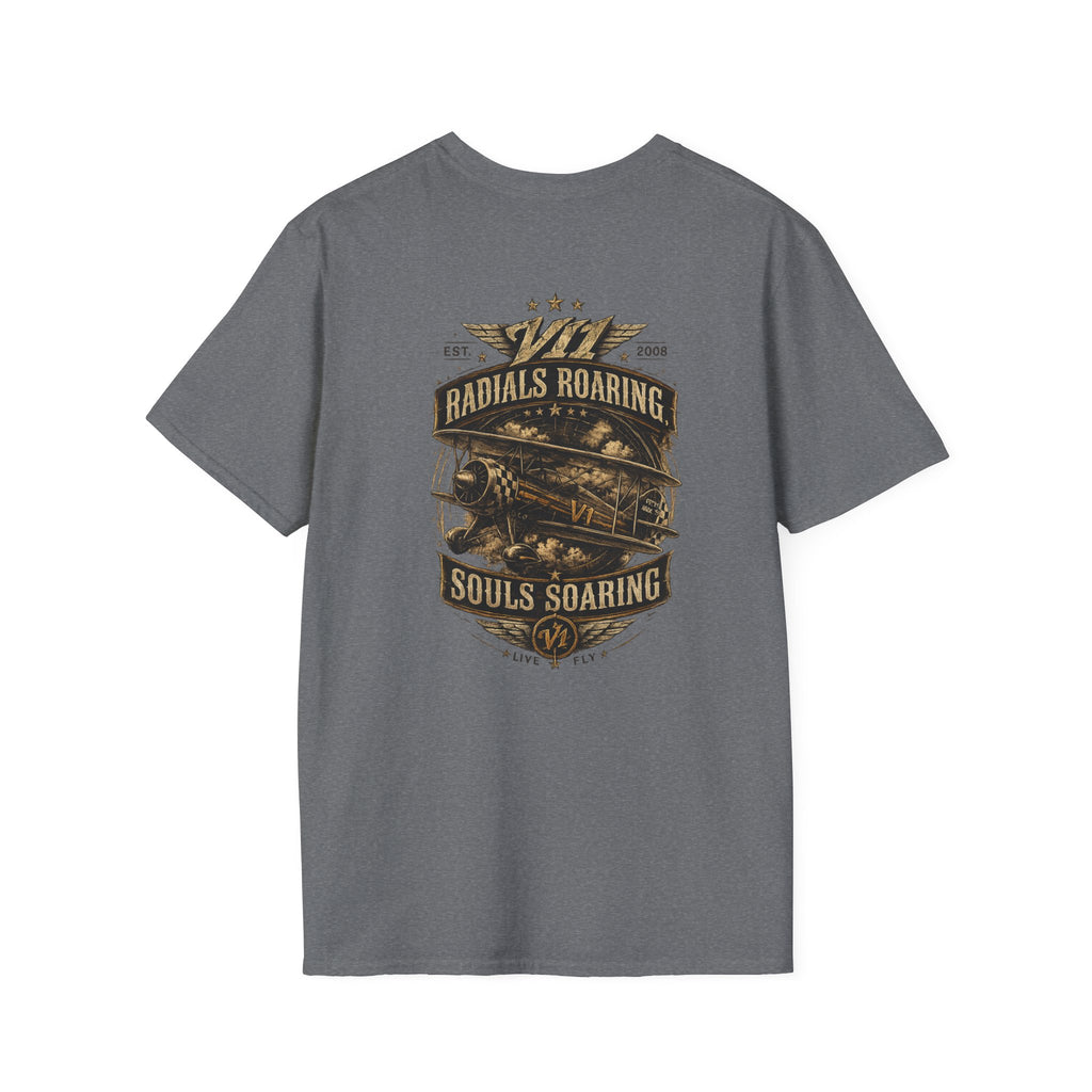 Aviation Retro T-Shirt — "Radials Roaring Souls Soaring" Vintage Plane Graphic