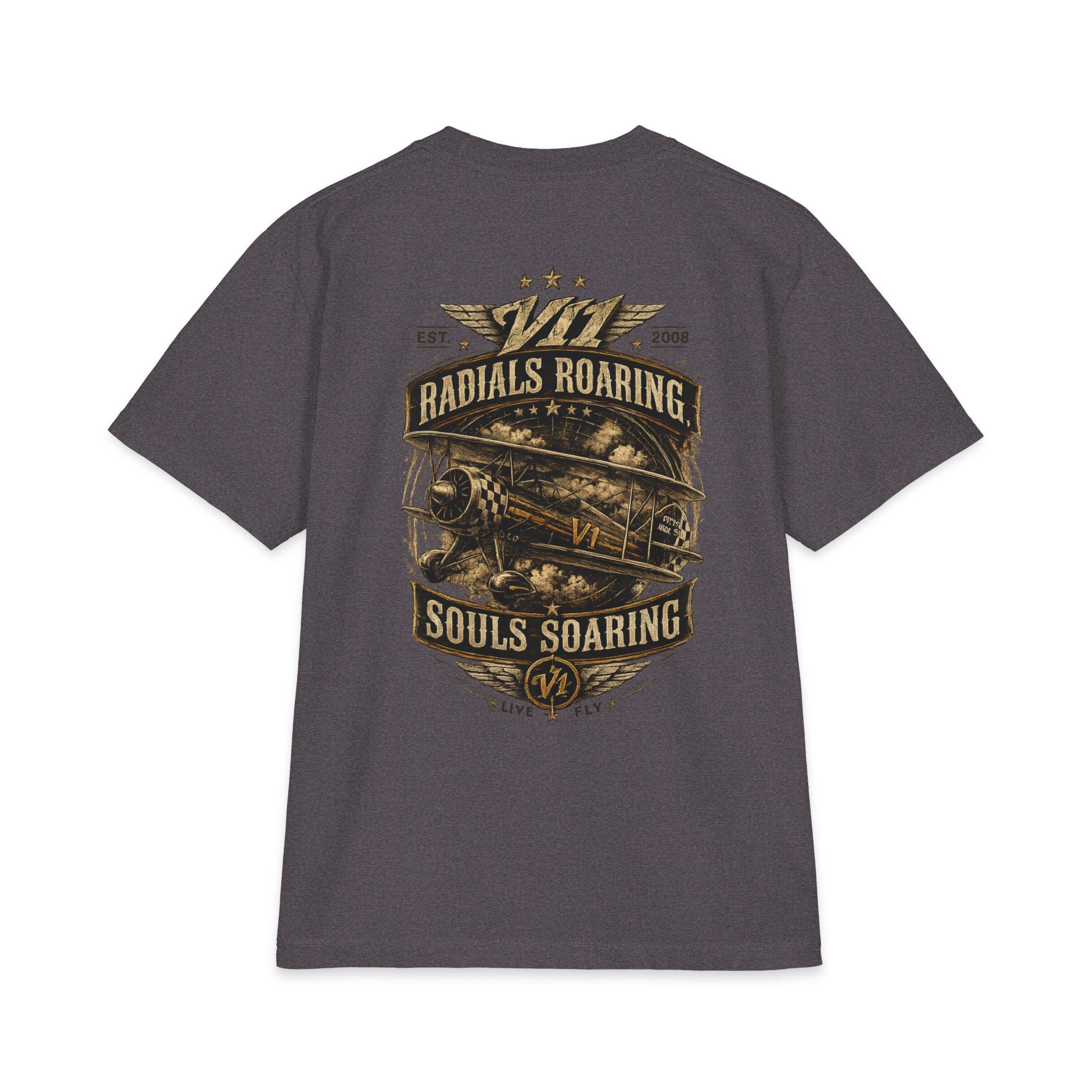 Aviation Retro T-Shirt — "Radials Roaring Souls Soaring" Vintage Plane Graphic