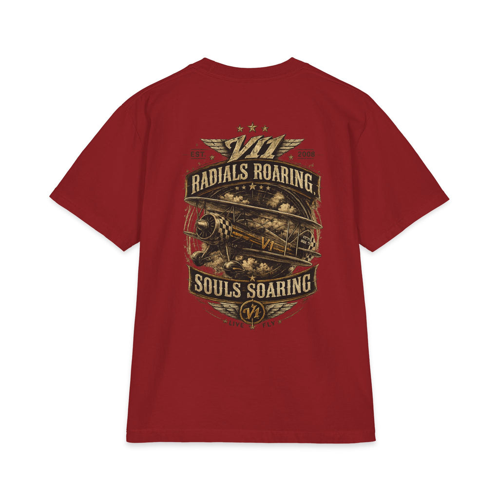 Aviation Retro T-Shirt — "Radials Roaring Souls Soaring" Vintage Plane Graphic