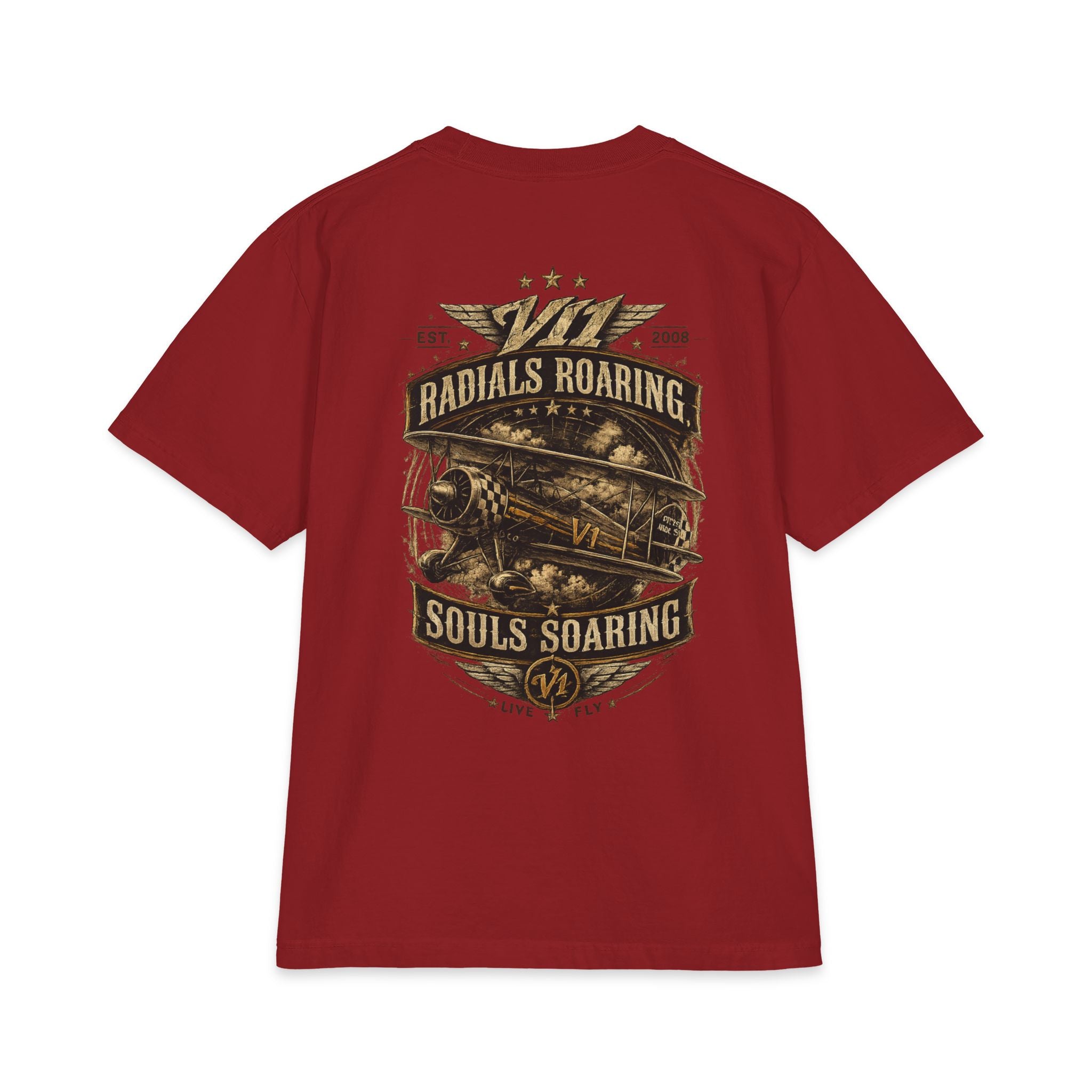 Aviation Retro T-Shirt — "Radials Roaring Souls Soaring" Vintage Plane Graphic