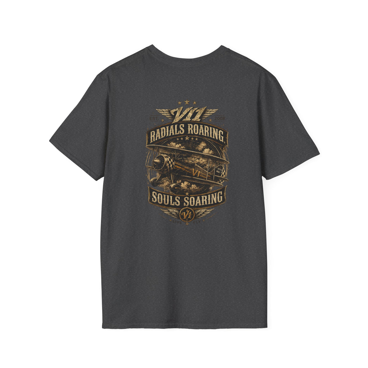Aviation Retro T-Shirt — "Radials Roaring Souls Soaring" Vintage Plane Graphic