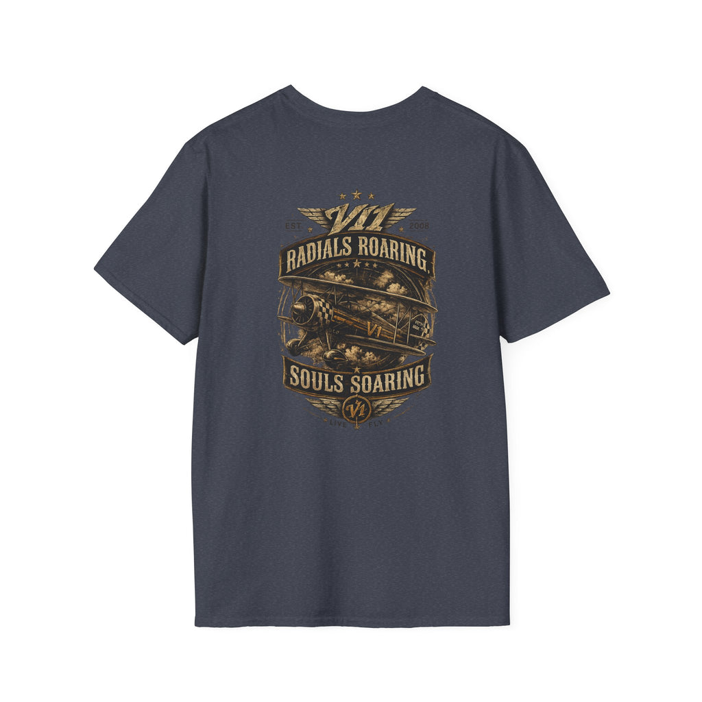 Aviation Retro T-Shirt — "Radials Roaring Souls Soaring" Vintage Plane Graphic