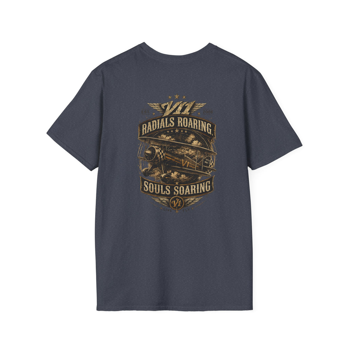 Aviation Retro T-Shirt — "Radials Roaring Souls Soaring" Vintage Plane Graphic