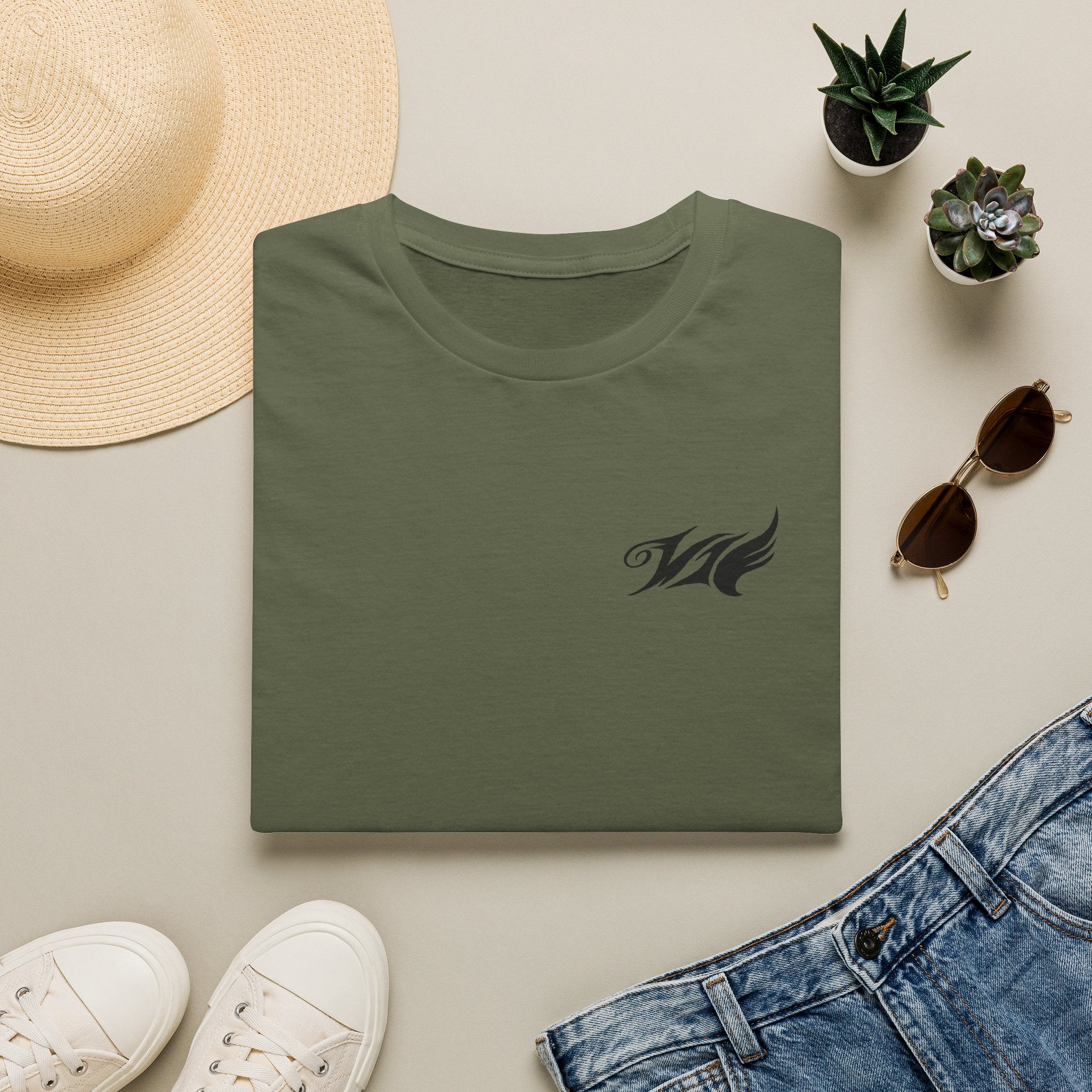 Wave Emblem T-Shirt — Small Left-Chest 'W' Logo Casual Tee