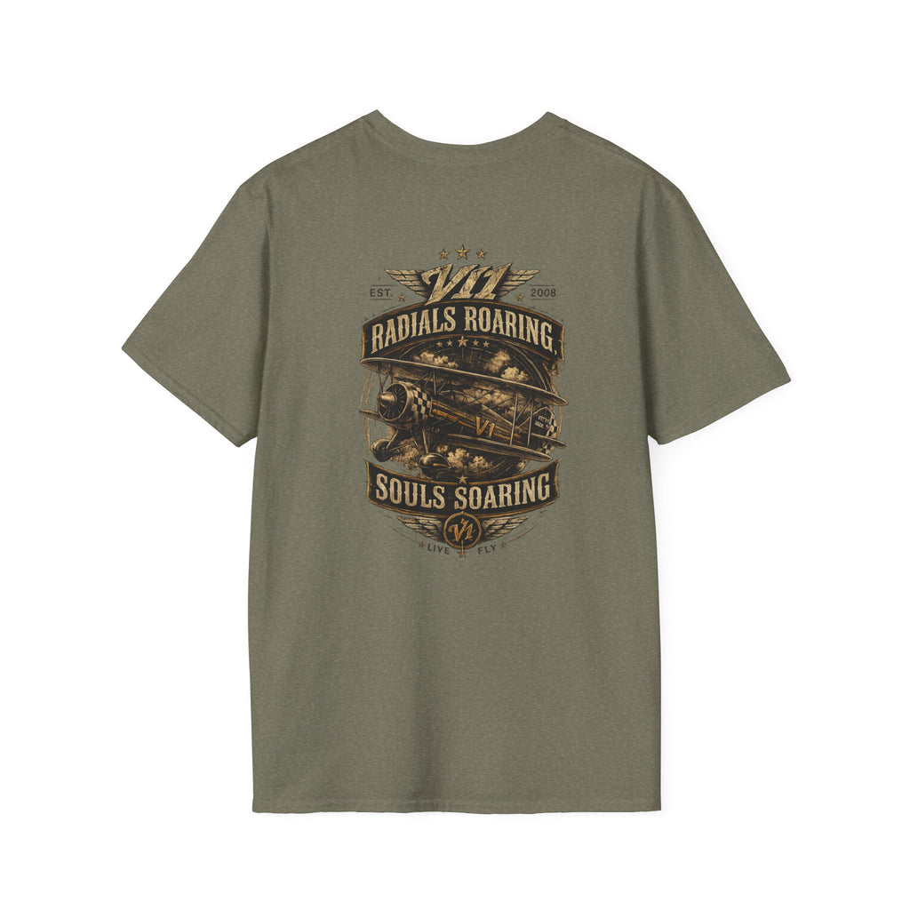 Aviation Retro T-Shirt — "Radials Roaring Souls Soaring" Vintage Plane Graphic