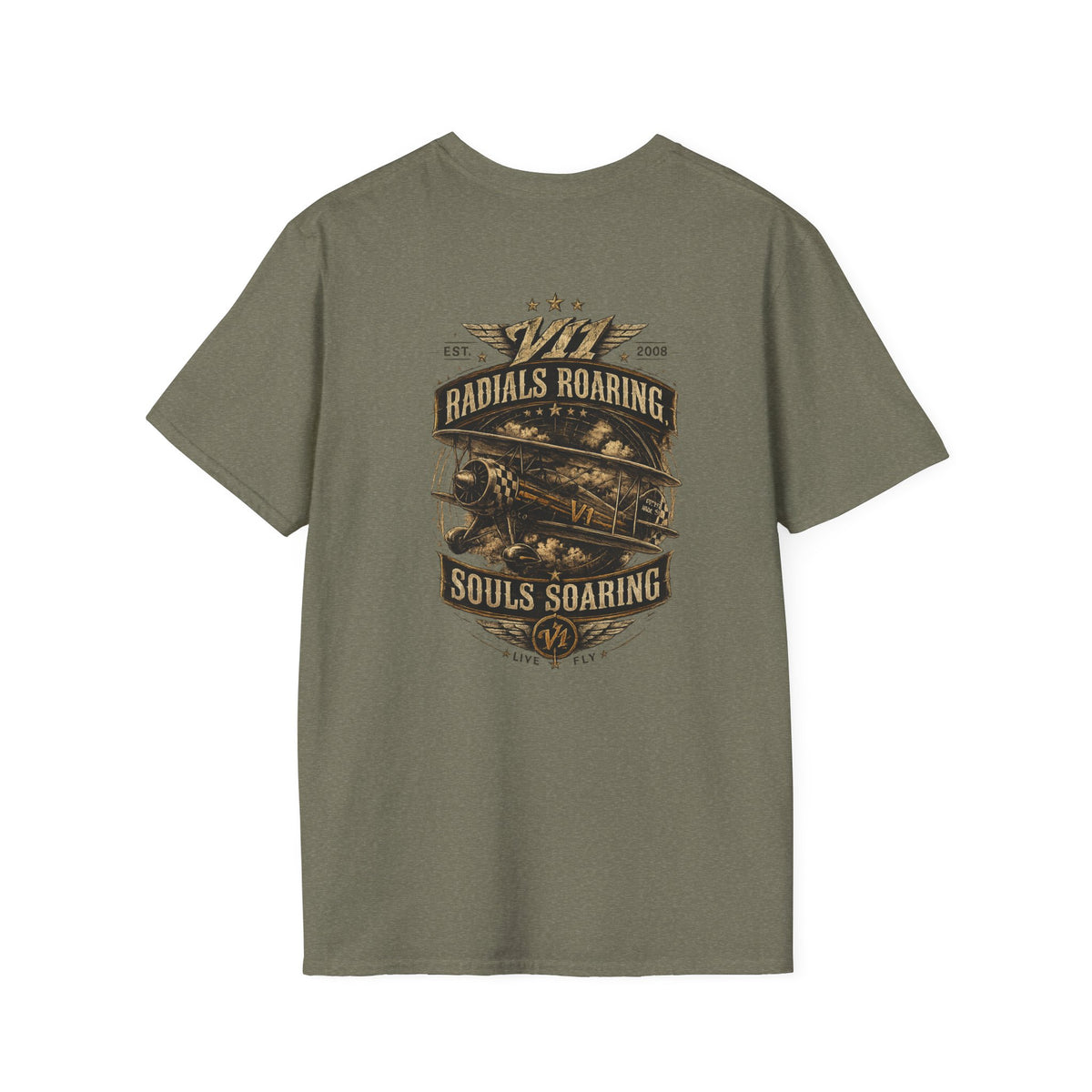 Aviation Retro T-Shirt — "Radials Roaring Souls Soaring" Vintage Plane Graphic