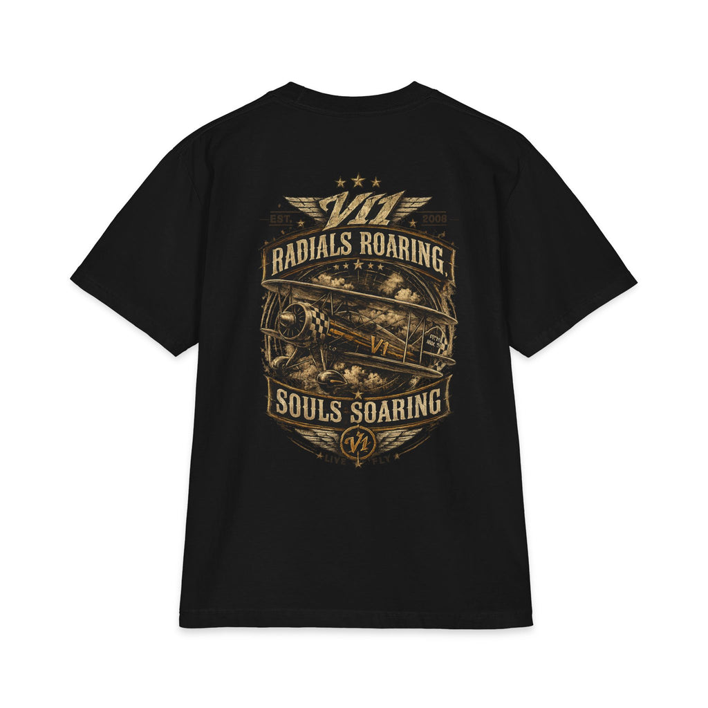 Aviation Retro T-Shirt — "Radials Roaring Souls Soaring" Vintage Plane Graphic